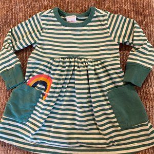 hanna anderson green striped dress with rainbow decal 12-18M